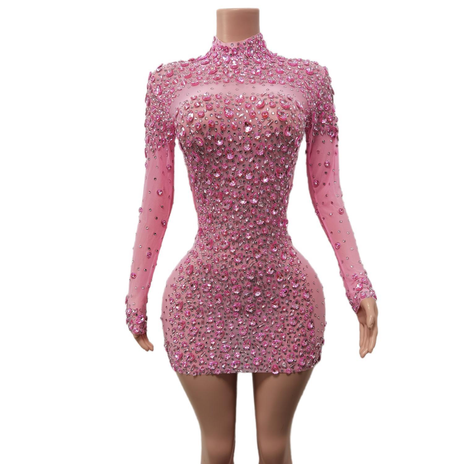 Vintage Women'S Formal Wear - Sexy Dance Pink Dress Performance Sparkly