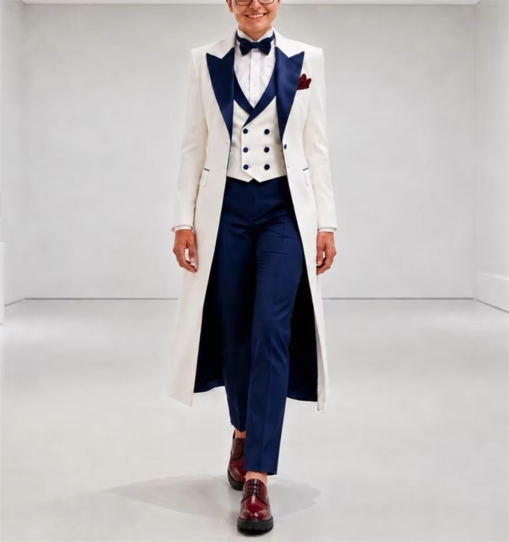 Women Formal Wear Outfits - Navy Blue White Women's Jacket Suits
