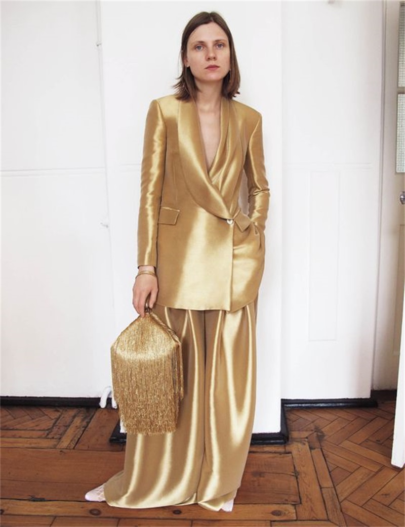 Gold Silk Satin Women Suits Of - Women'S Formal Wear For A Wedding review and price
