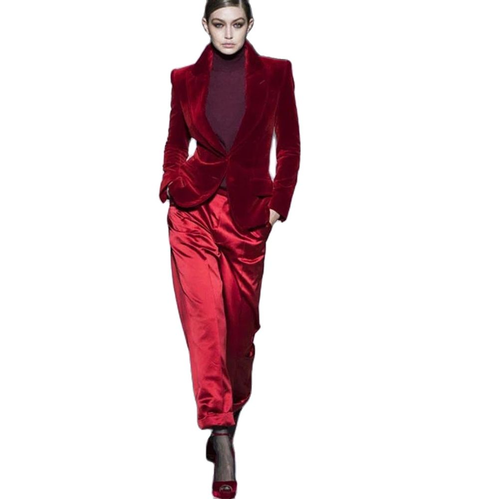 Women Pant Suits Wine Red Velv - Women Formal Wear Outfits review and price