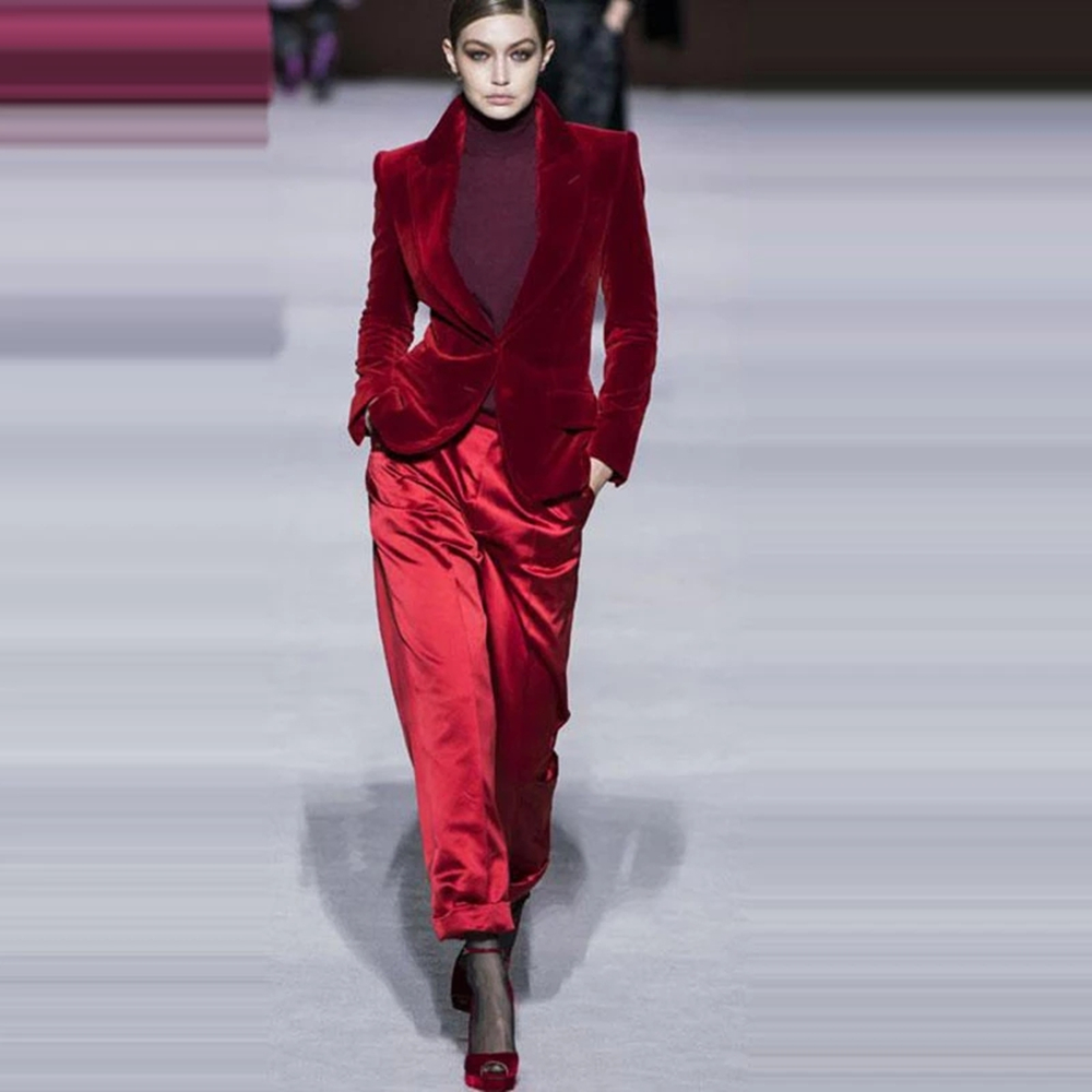 Women Pant Suits Wine Red Velv - Women Formal Wear Outfits review and price