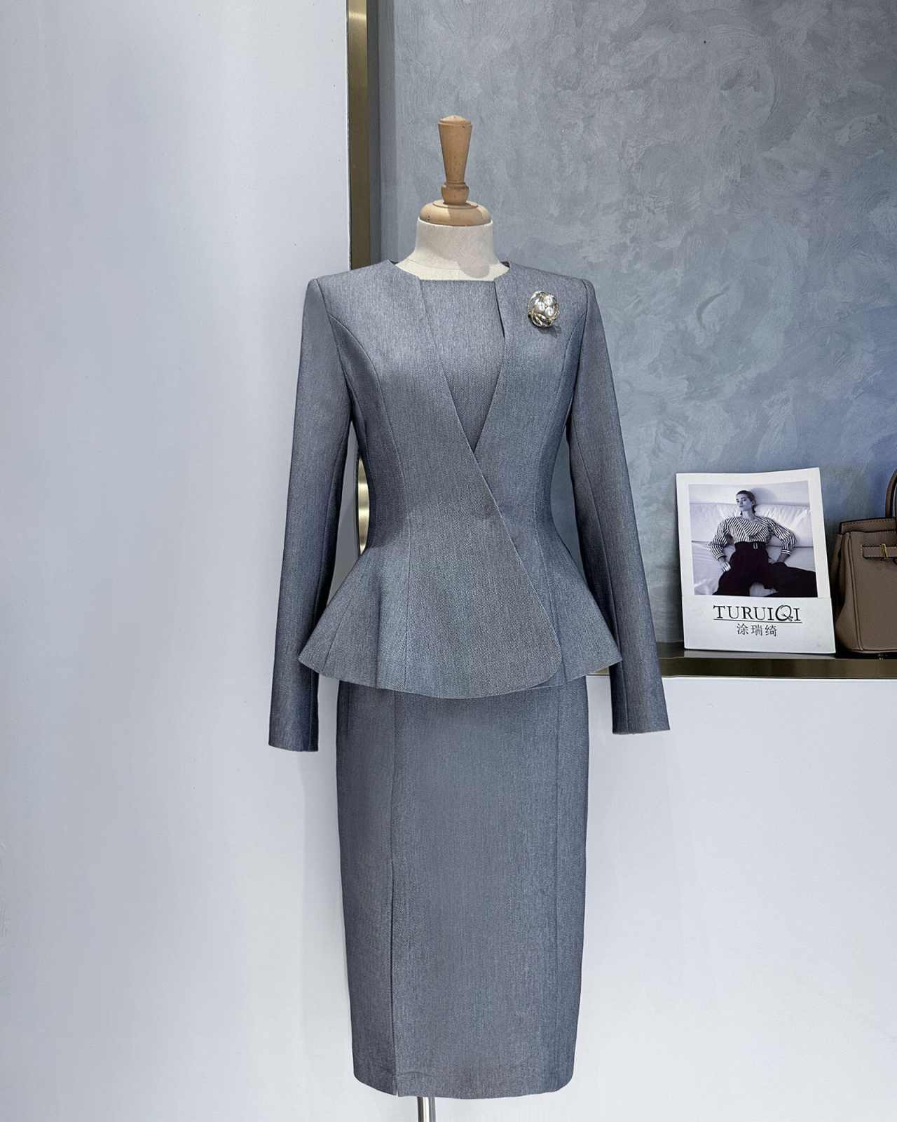 Elegant Grey Peplum Women Suit - Women Formal Wear For Conference review and price